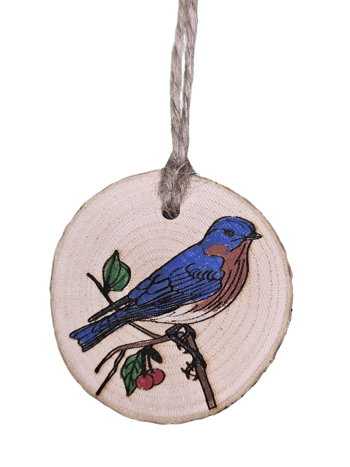 Wood Burned Bluebird Christmas Tree Ornament