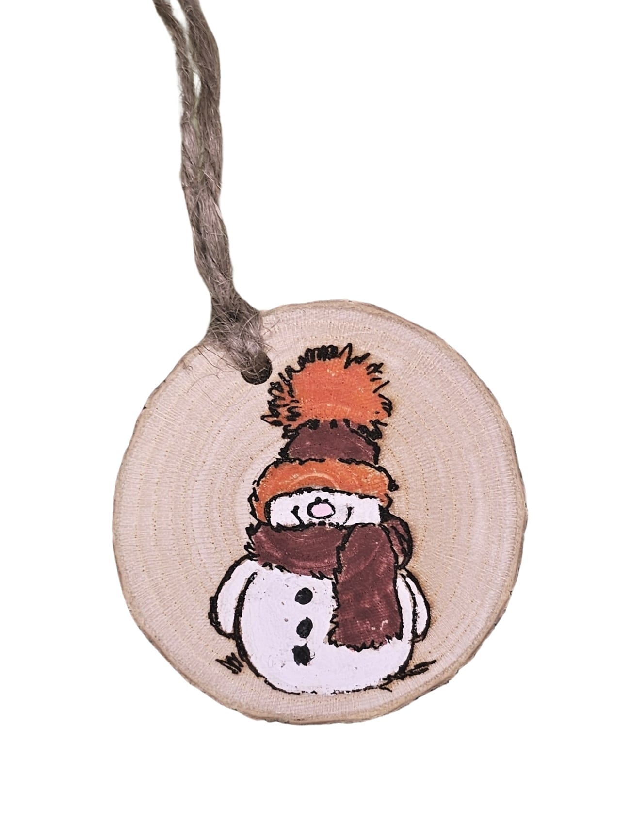 Wood Burned Snowman Christmas Tree Ornament