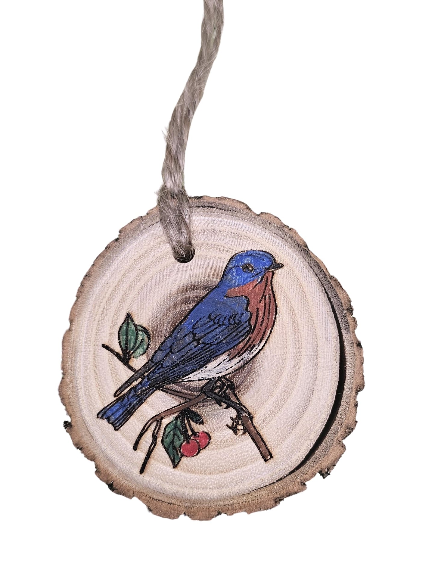 Wood Burned Bluebird Christmas Tree Ornament