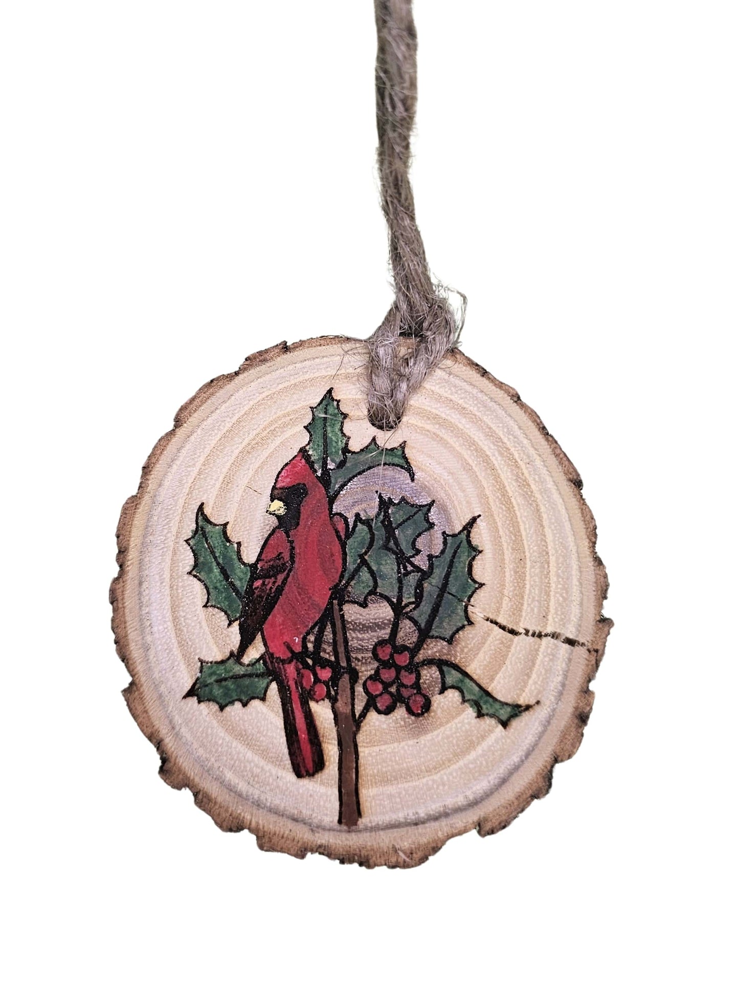 Wood Burned Cardinal Christmas Tree Ornament