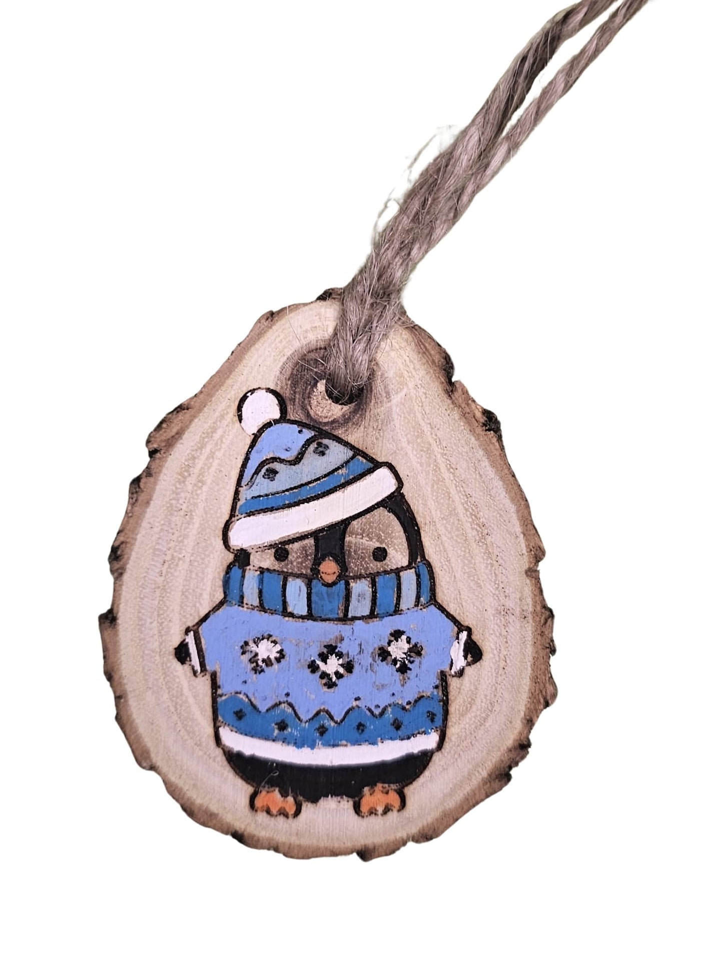 Wood Burned Penguin Christmas Tree Ornament
