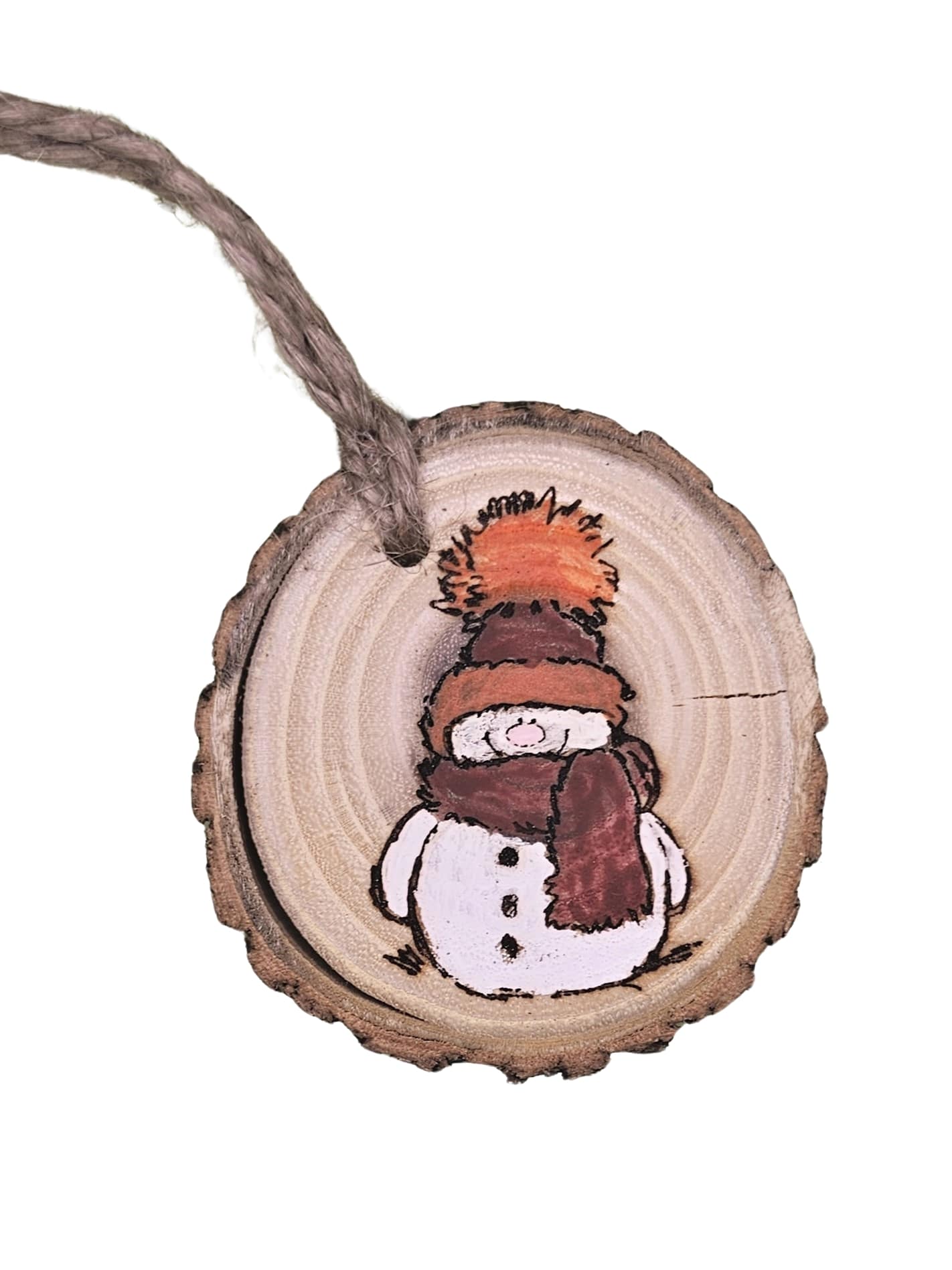 Wood Burned Snowman Christmas Tree Ornament