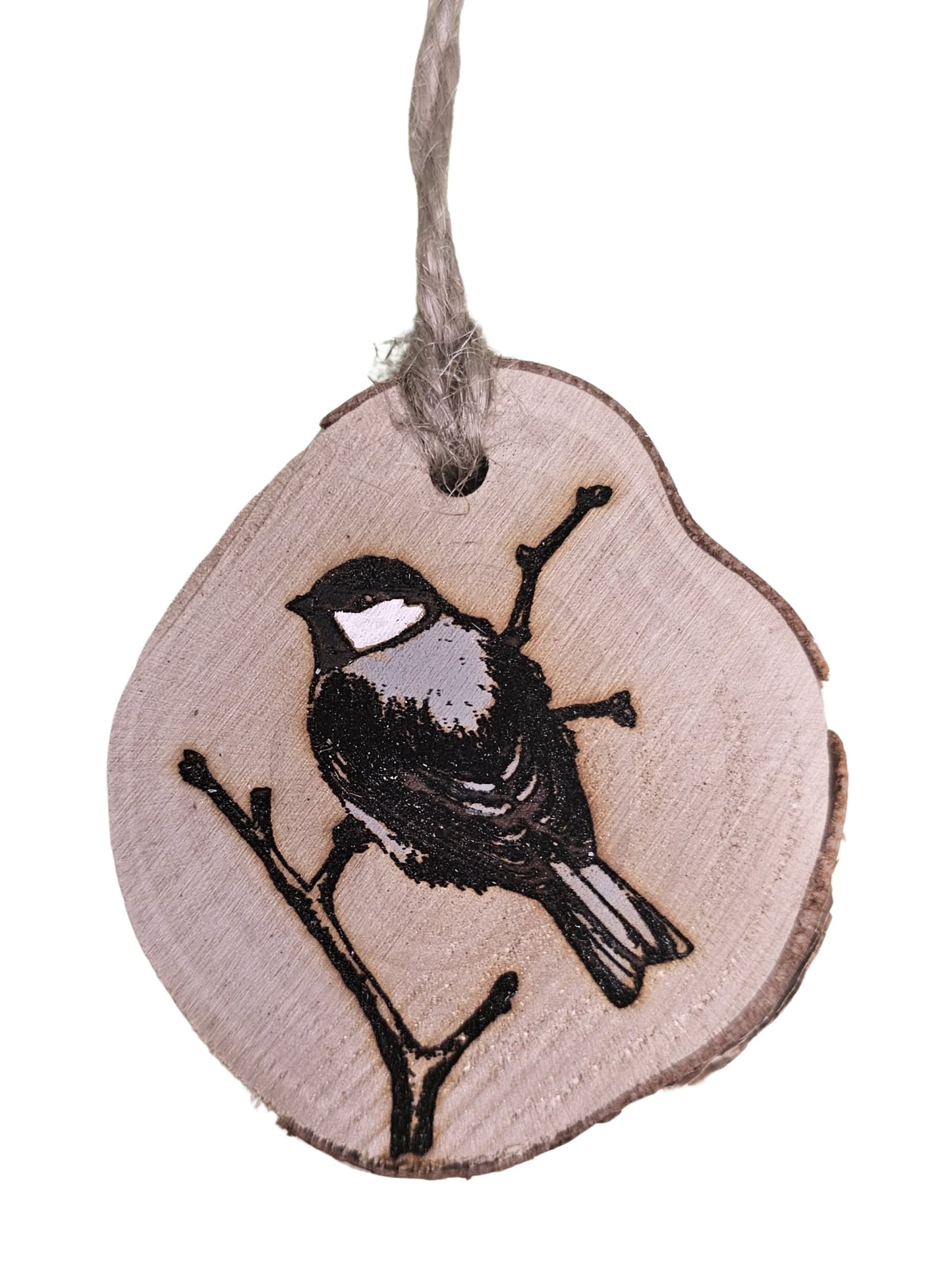 Wood Burned Chickadee Christmas Tree Ornament