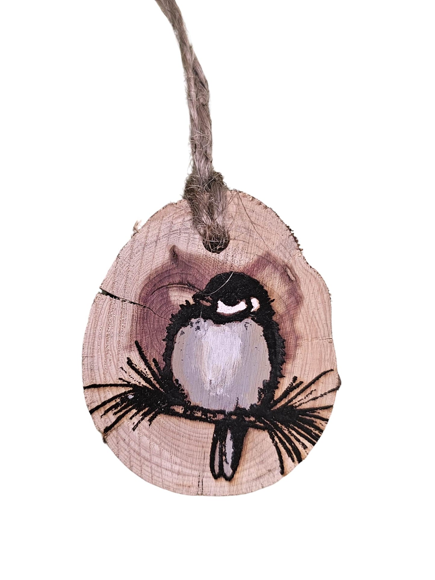 Wood Burned Chickadee Christmas Tree Ornament