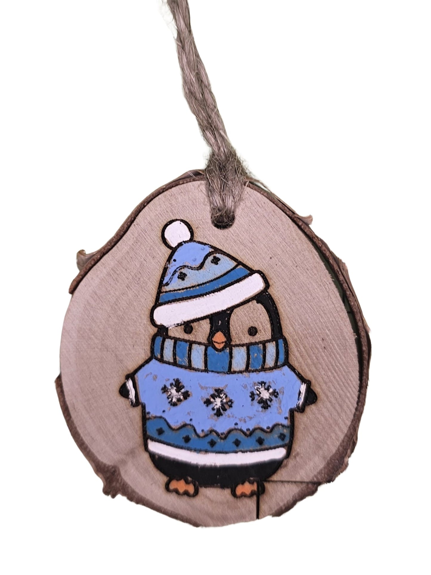 Wood Burned Penguin Christmas Tree Ornament
