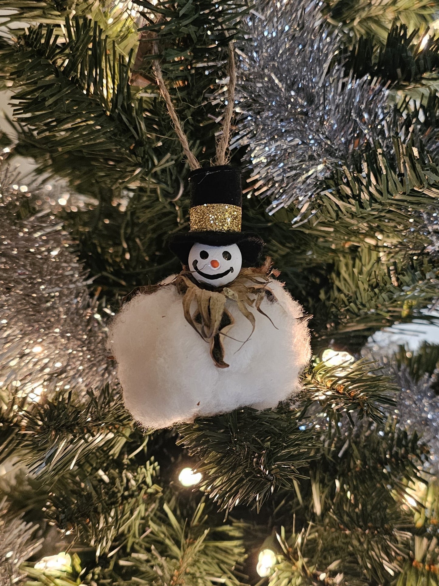 Cotton Boll Snowman Christmas Tree Ornament