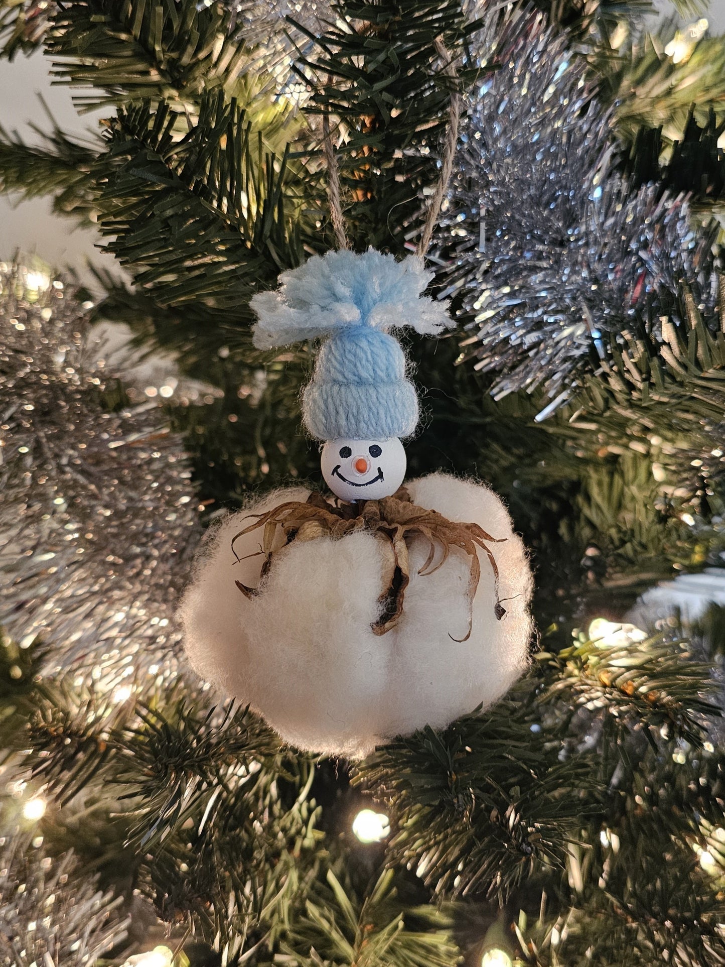 Cotton Boll Snowman Christmas Tree Ornament