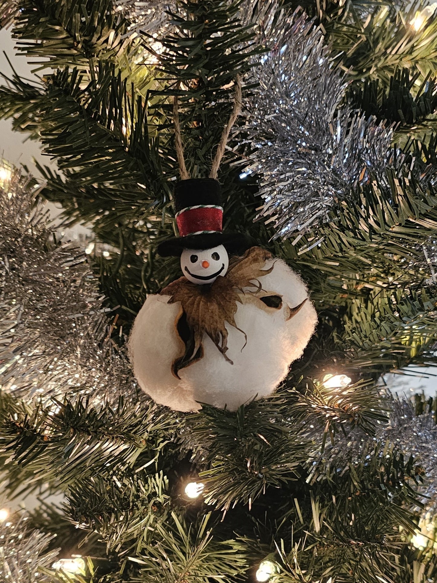 Cotton Boll Snowman Christmas Tree Ornament