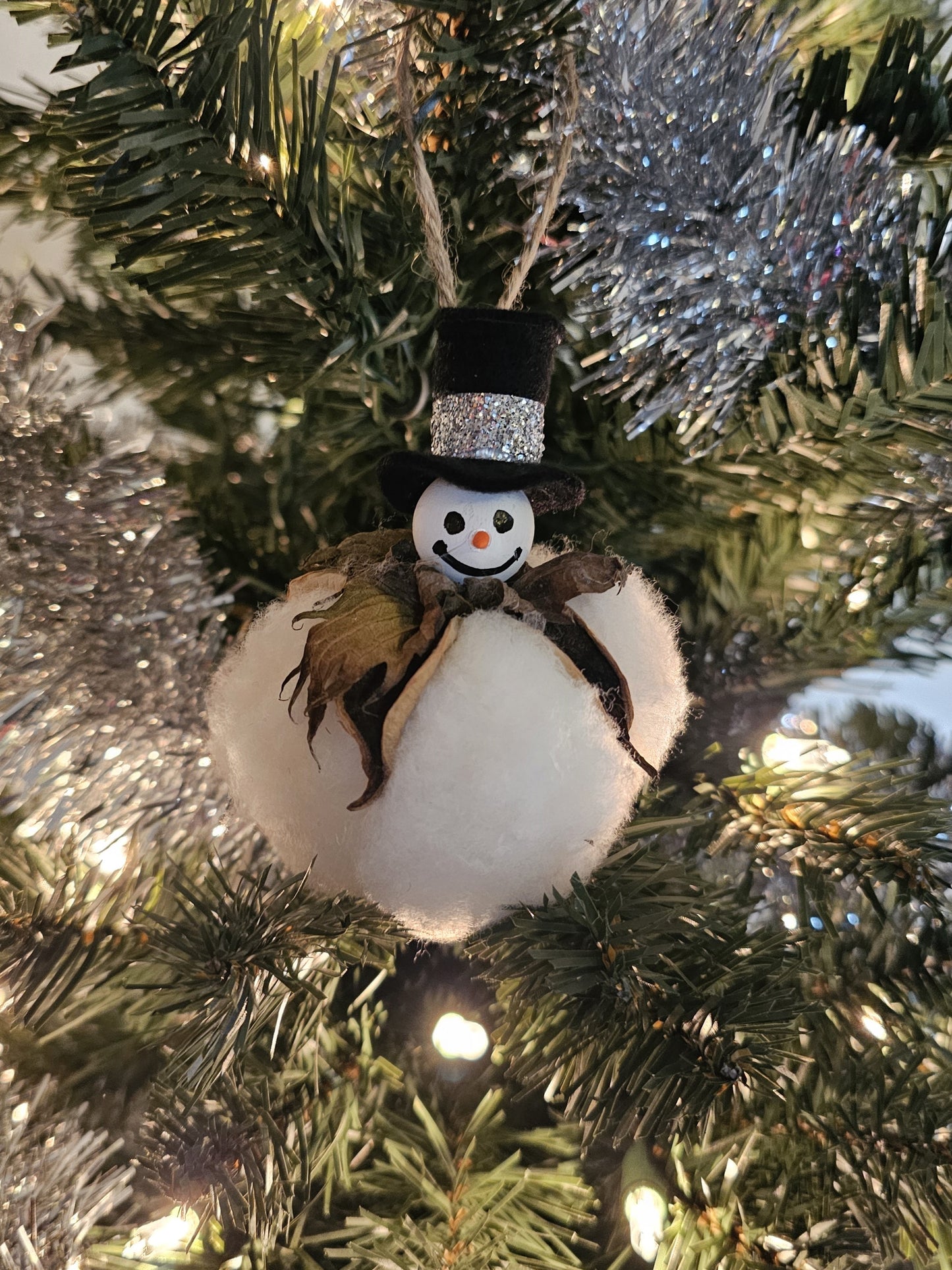 Cotton Boll Snowman Christmas Tree Ornament