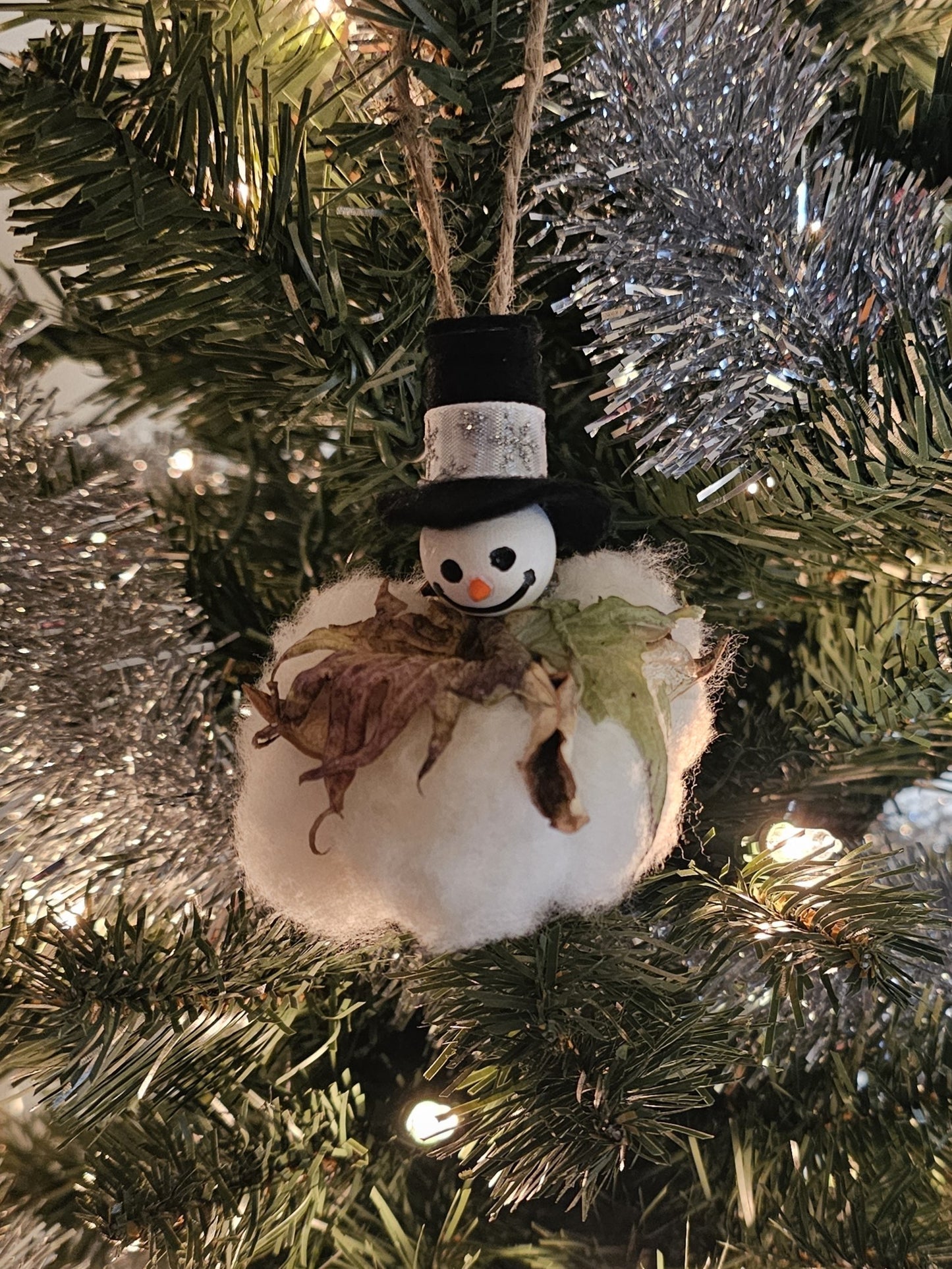 Cotton Boll Snowman Christmas Tree Ornament
