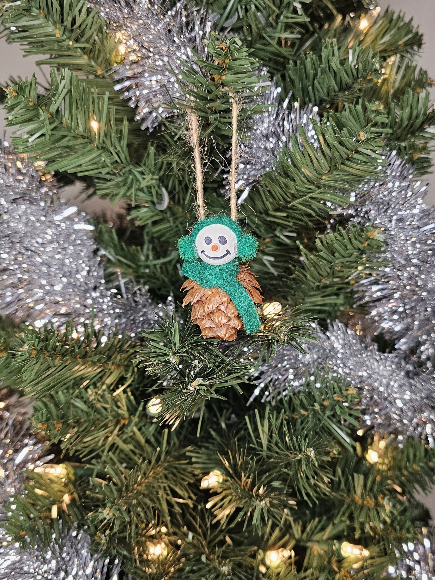 Foraged Hemlock Tree Cone Snowman Christmas Tree Ornament