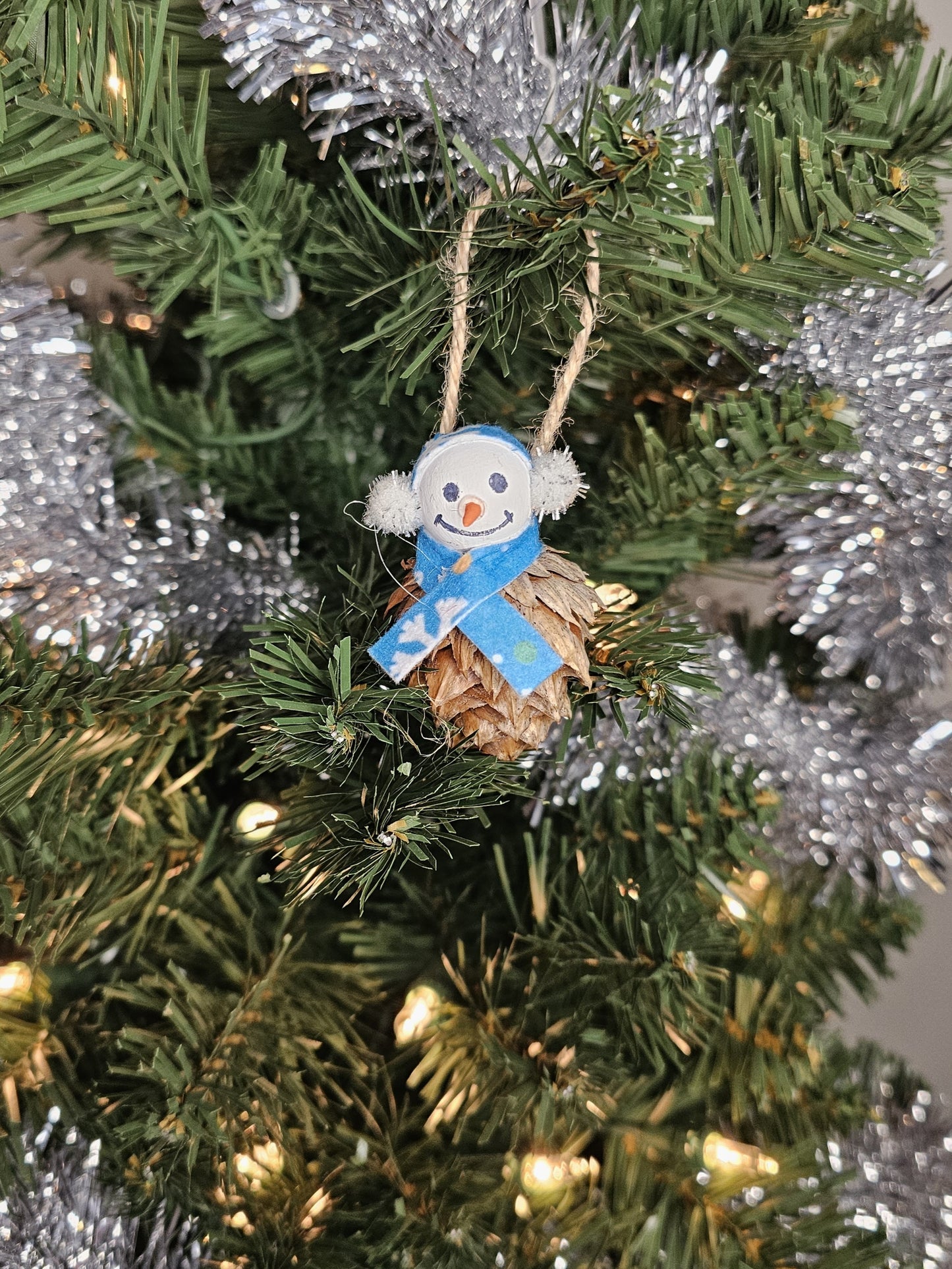 Foraged Hemlock Tree Cone Snowman Christmas Tree Ornament