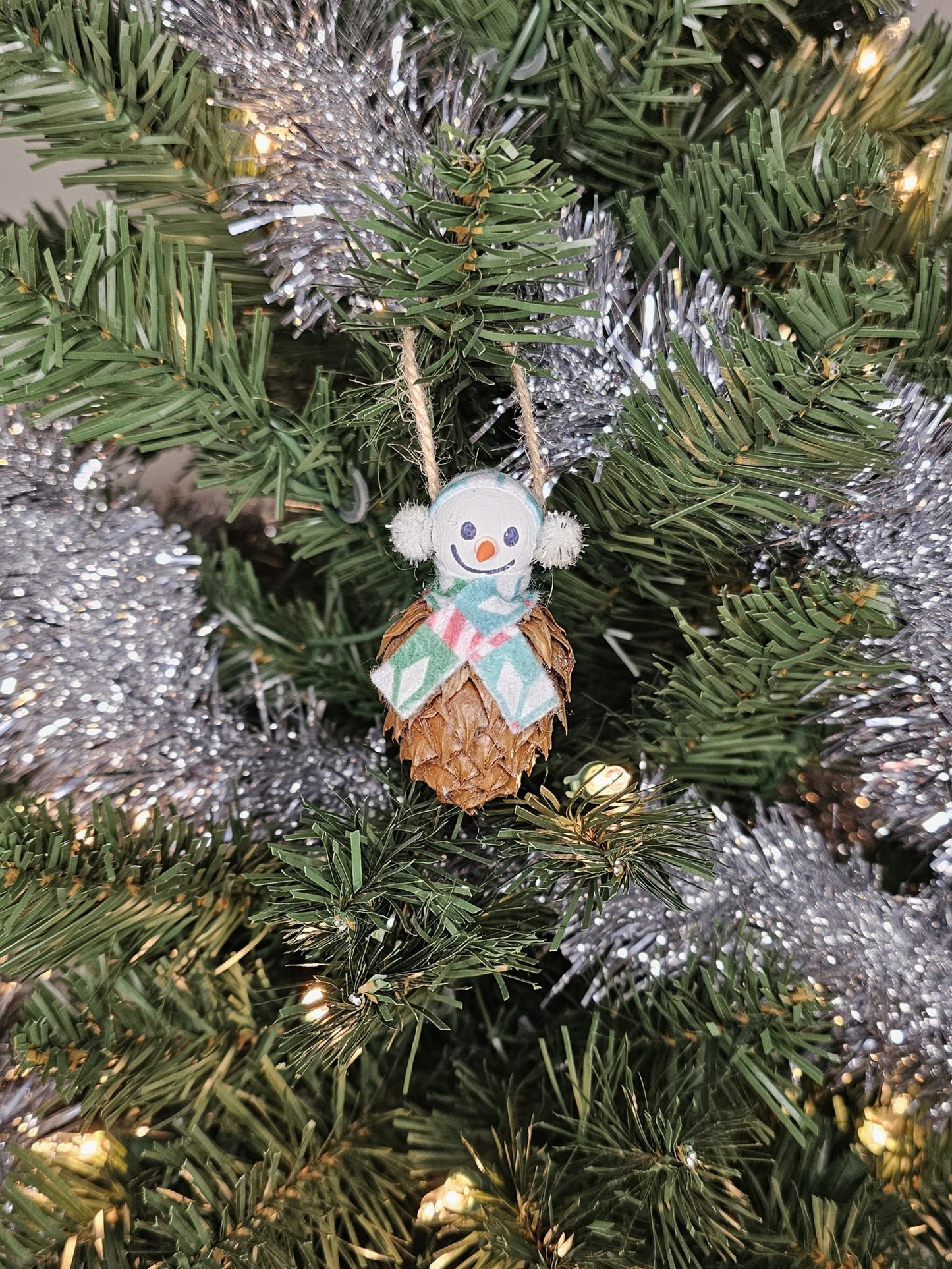Foraged Hemlock Tree Cone Snowman Christmas Tree Ornament