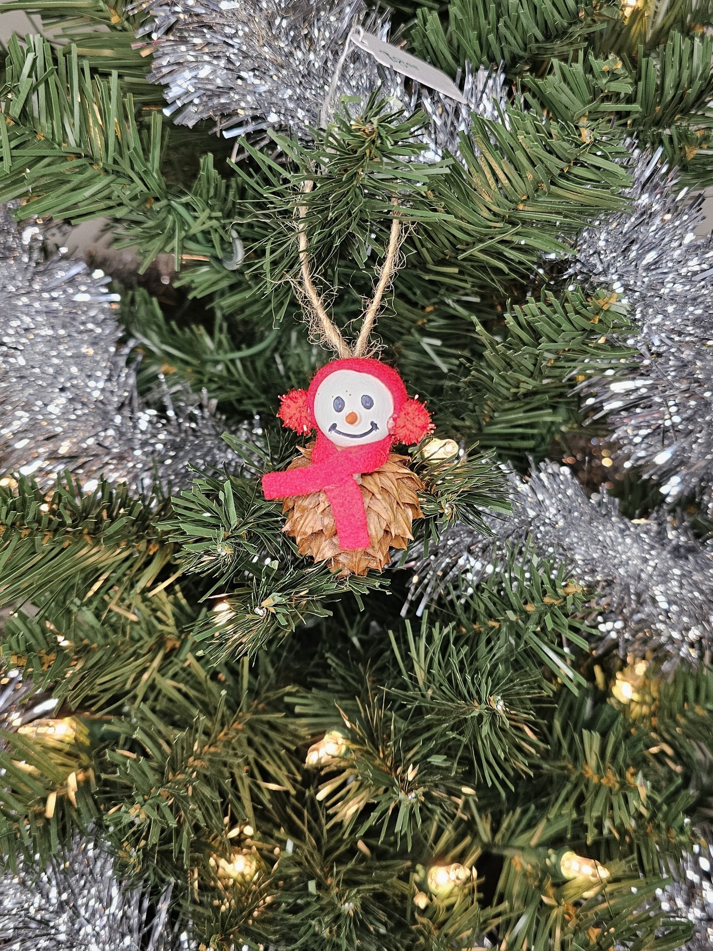 Foraged Hemlock Tree Cone Snowman Christmas Tree Ornament