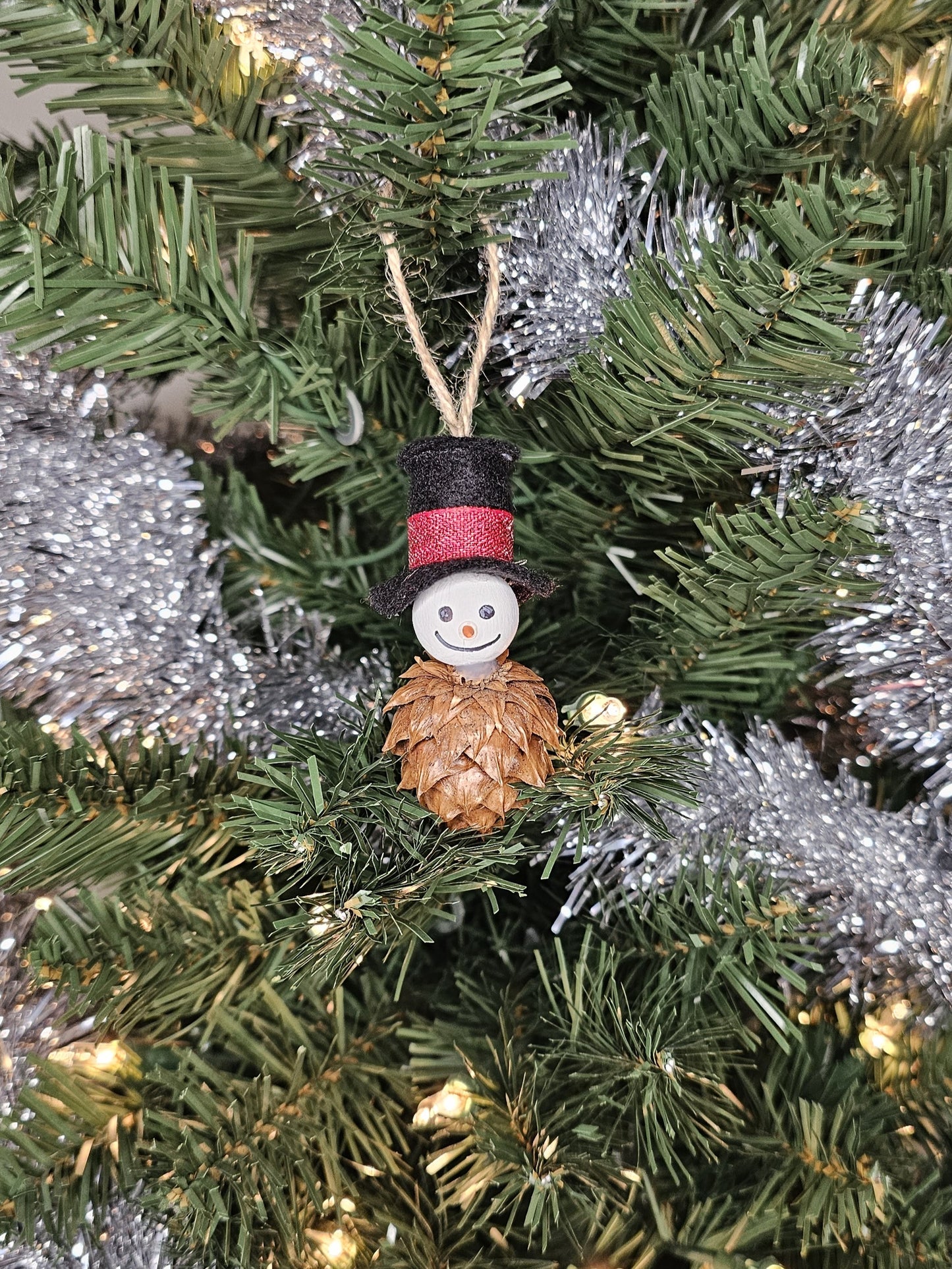 Foraged Hemlock Tree Cone Snowman Christmas Tree Ornament