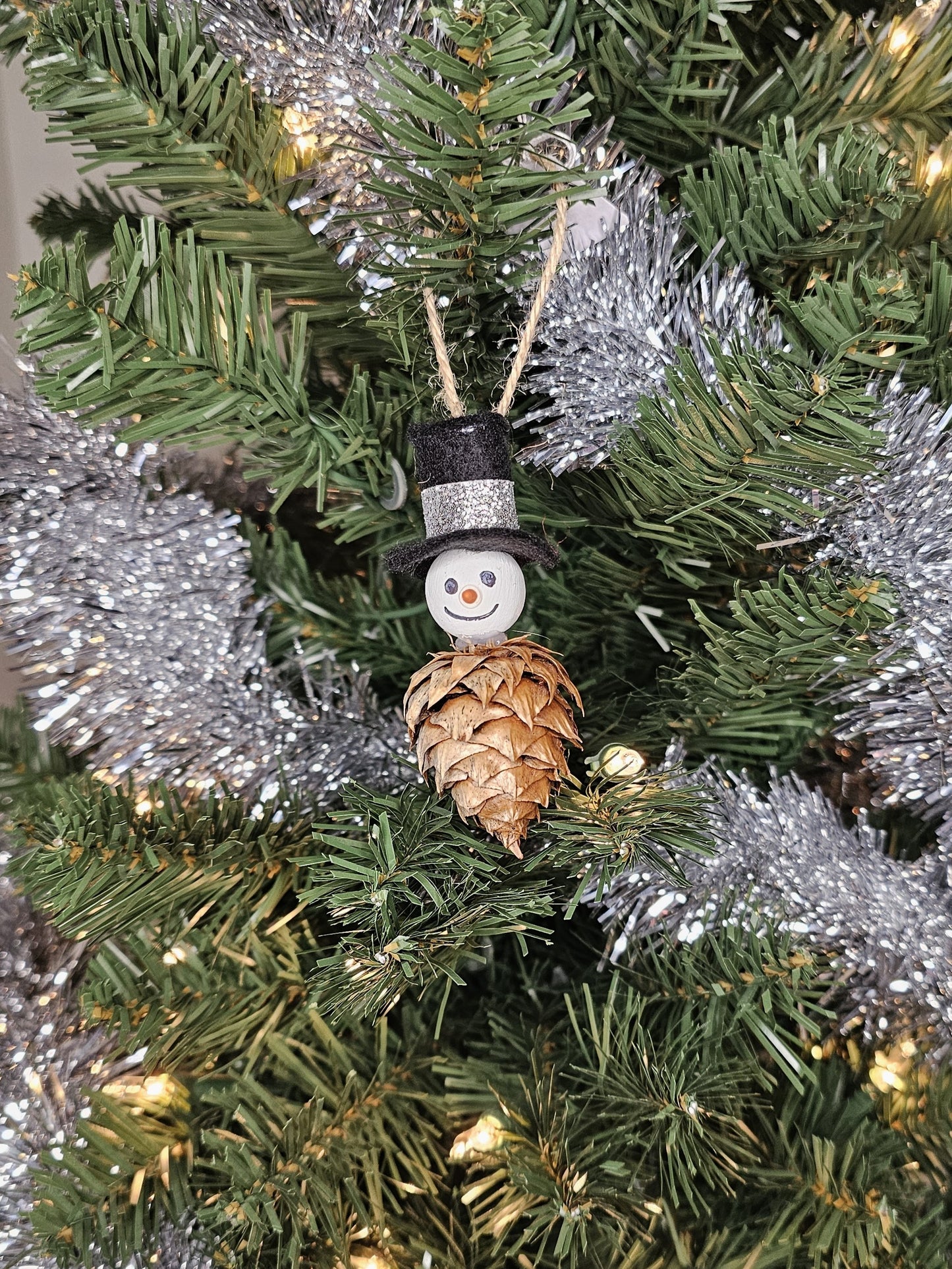 Foraged Hemlock Tree Cone Snowman Christmas Tree Ornament