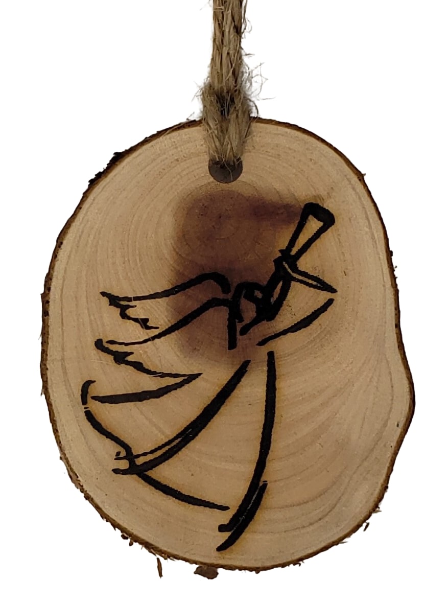 Natures Christmas - wood burned angel Christmas tree ornament on cedar wood