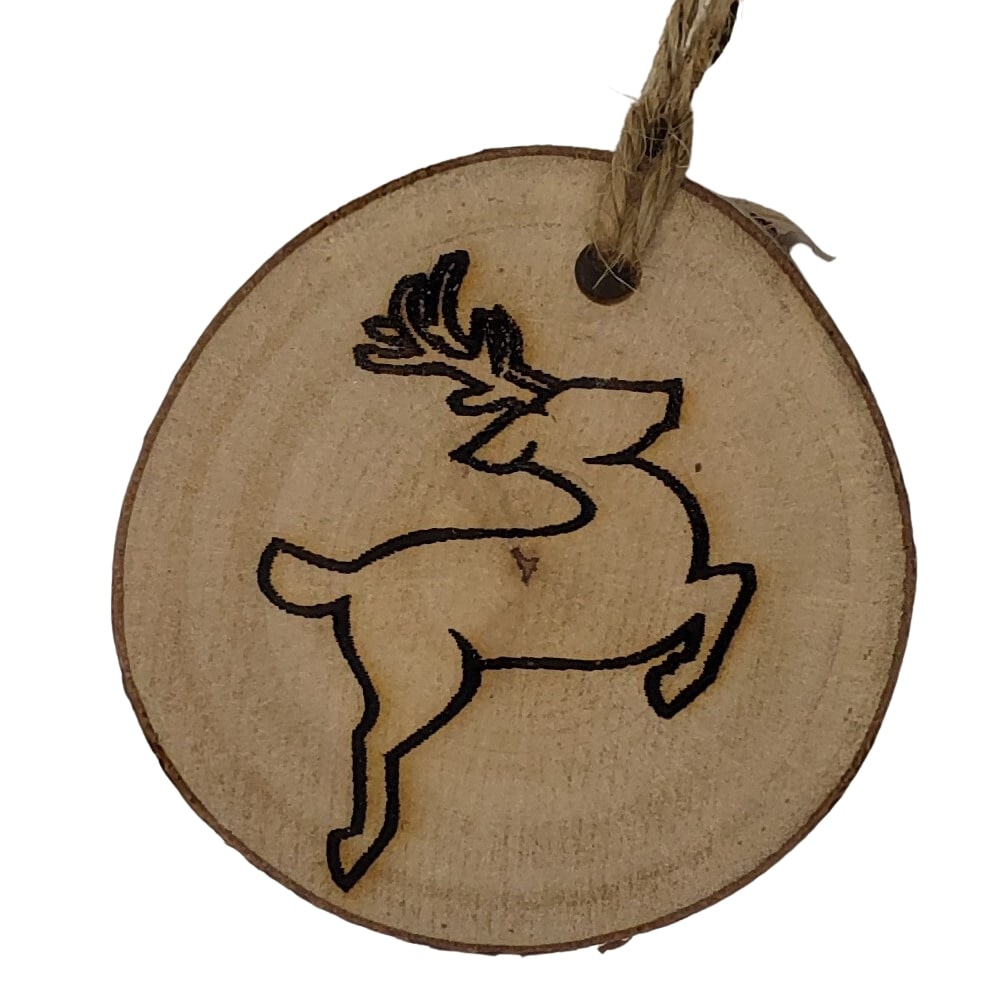 Natures Christmas - wood burned reindeer Christmas tree ornament on birch wood