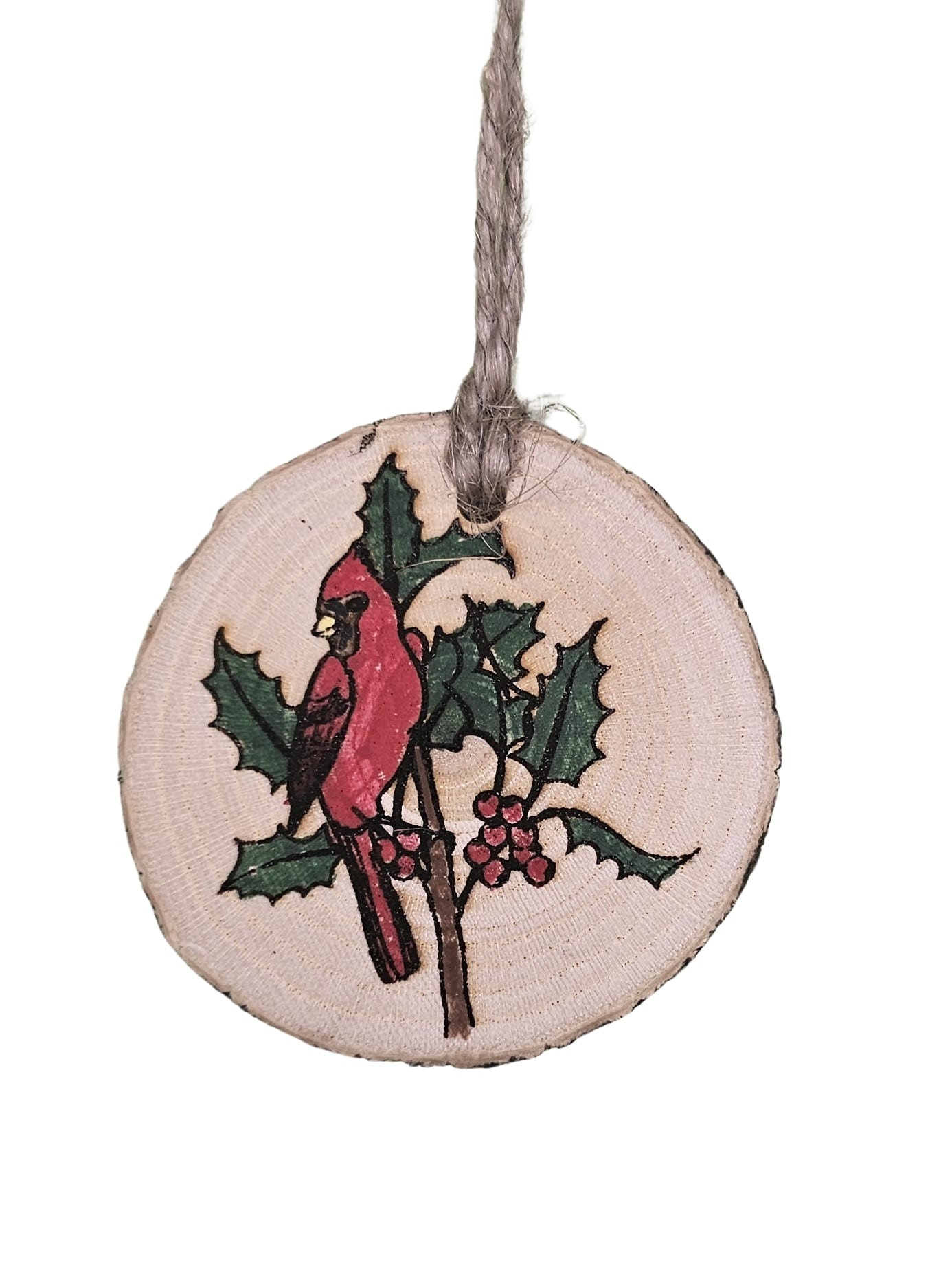 Wood Burned Cardinal Christmas Tree Ornament