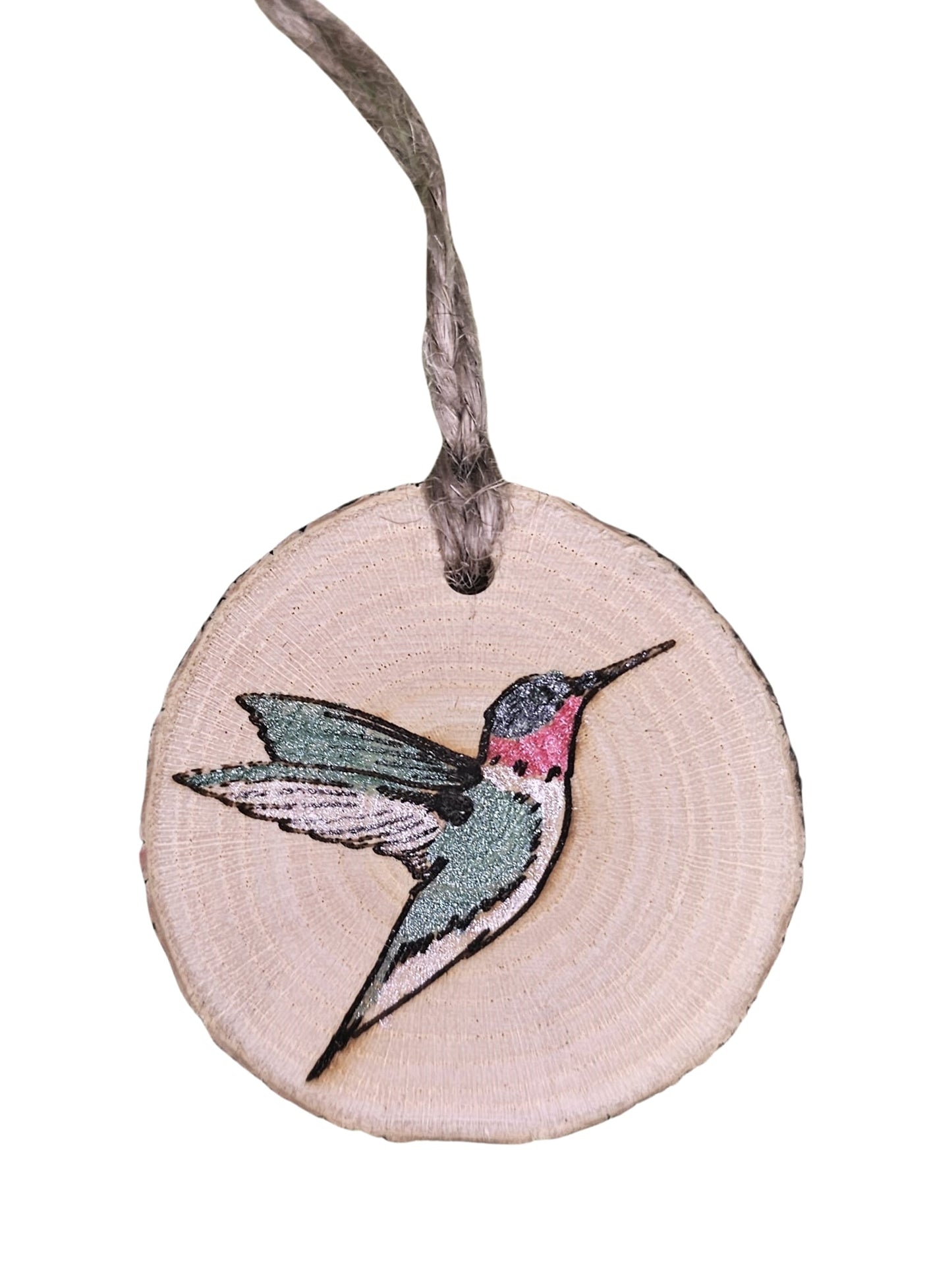 Wood Burned Hummingbird Christmas Tree Ornament