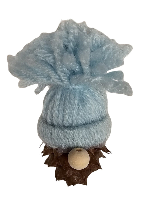 Handmade China Fir Tree Cone Gnome Christmas Ornament with a light blue hat