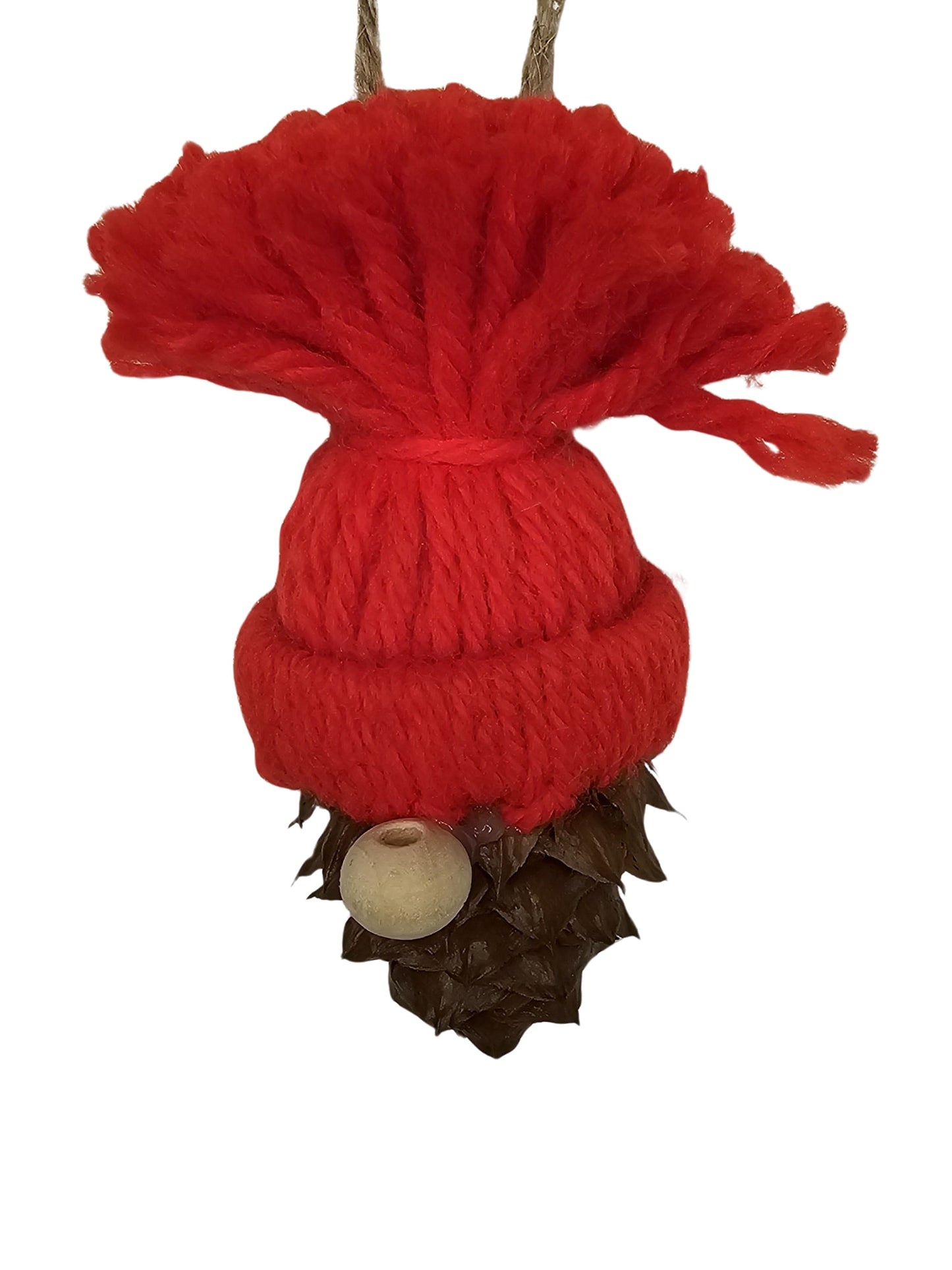 Handmade China Fir Tree Cone Gnome Christmas Ornament with a red hat