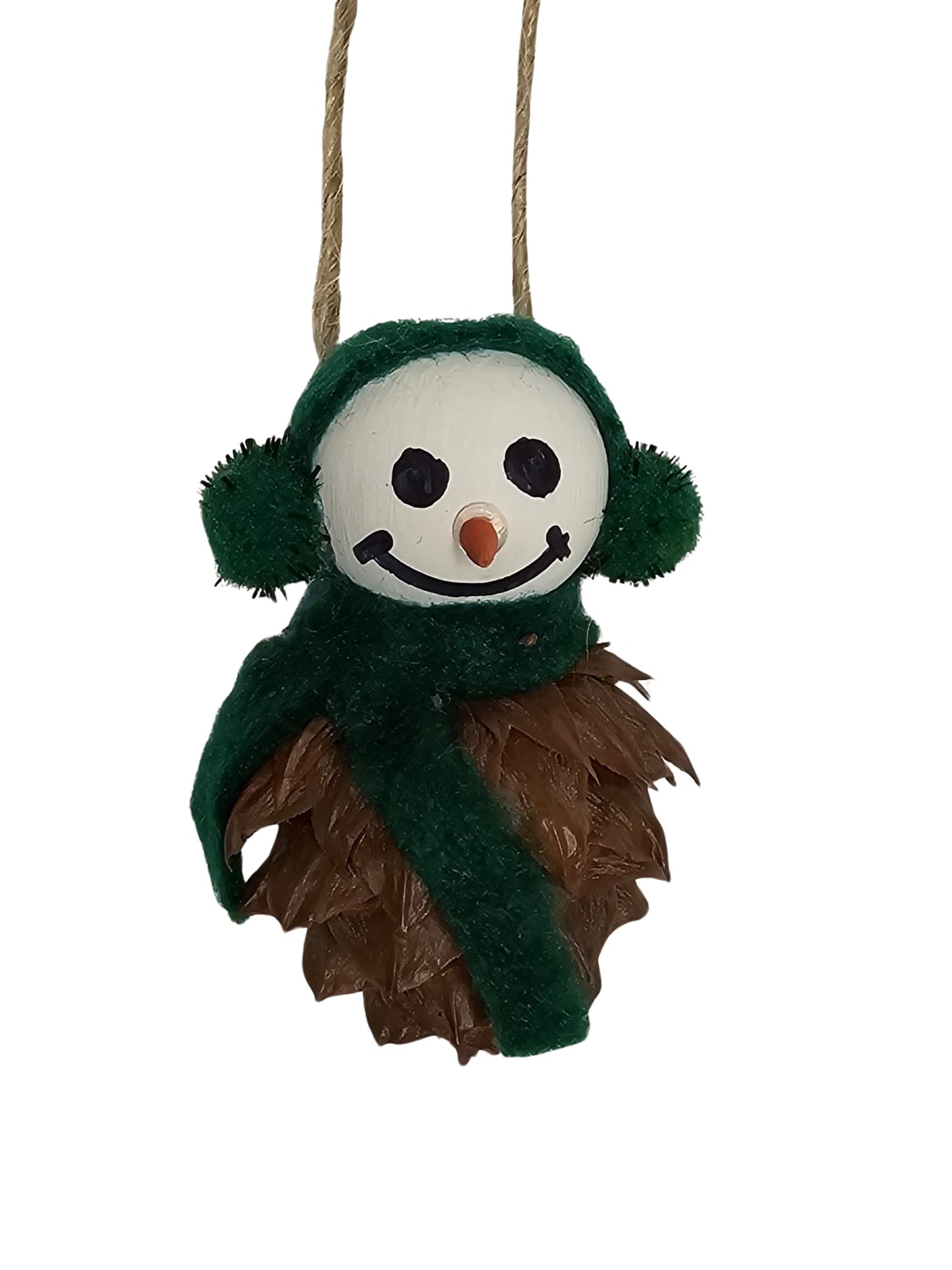 Foraged Hemlock Tree Cone Snowman Tree Ornament - Earmuffs
