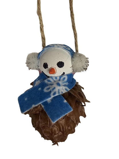 Foraged Hemlock Tree Cone Snowman Tree Ornament - Earmuffs