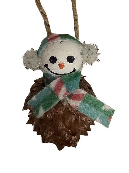 Foraged Hemlock Tree Cone Snowman Tree Ornament - Earmuffs
