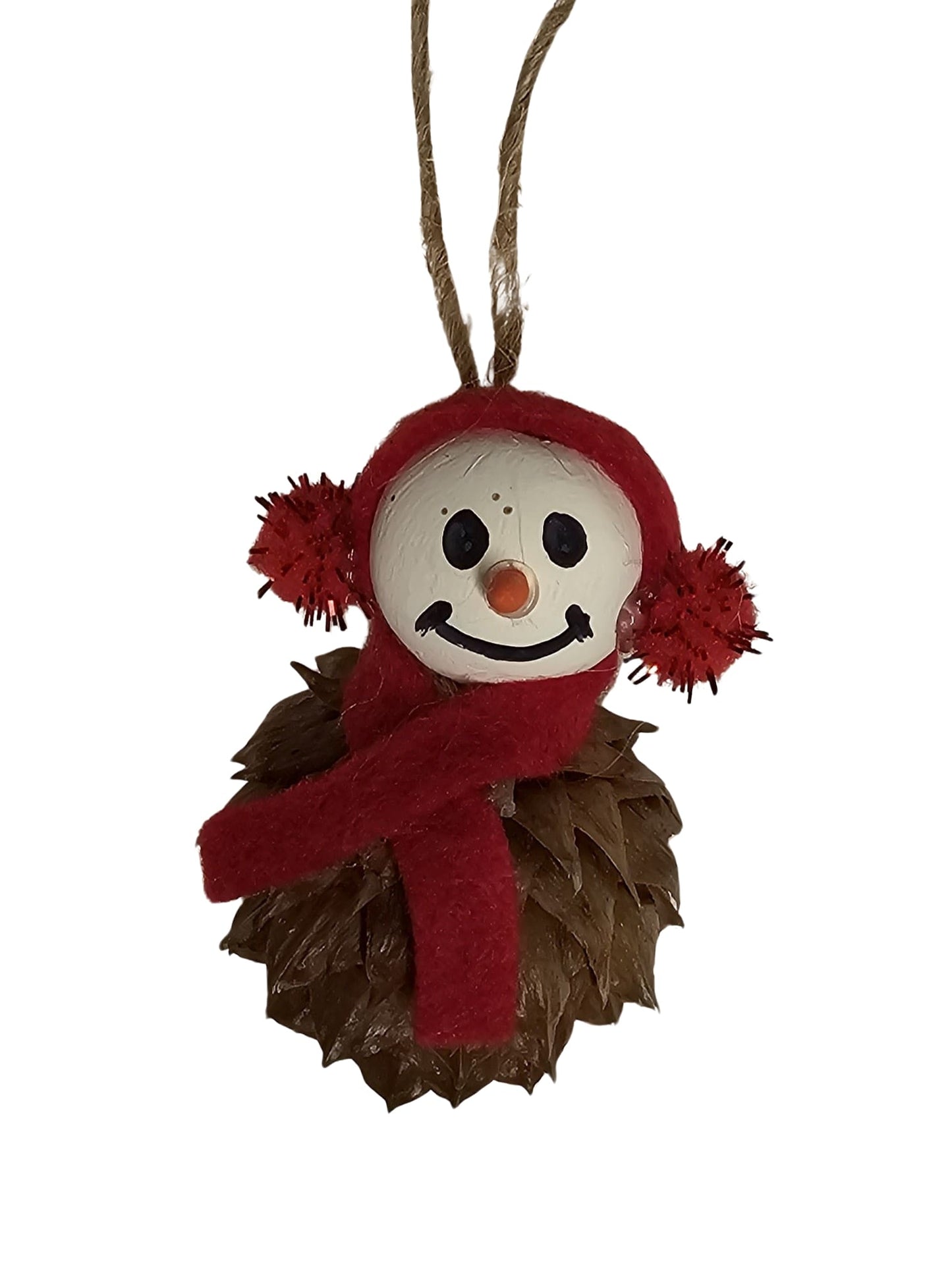 Foraged Hemlock Tree Cone Snowman Tree Ornament - Earmuffs