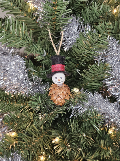 Foraged Hemlock Tree Cone Snowman Christmas Tree Ornament