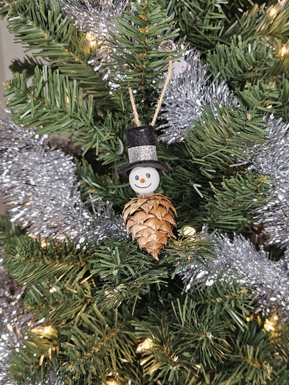 Foraged Hemlock Tree Cone Snowman Christmas Tree Ornament