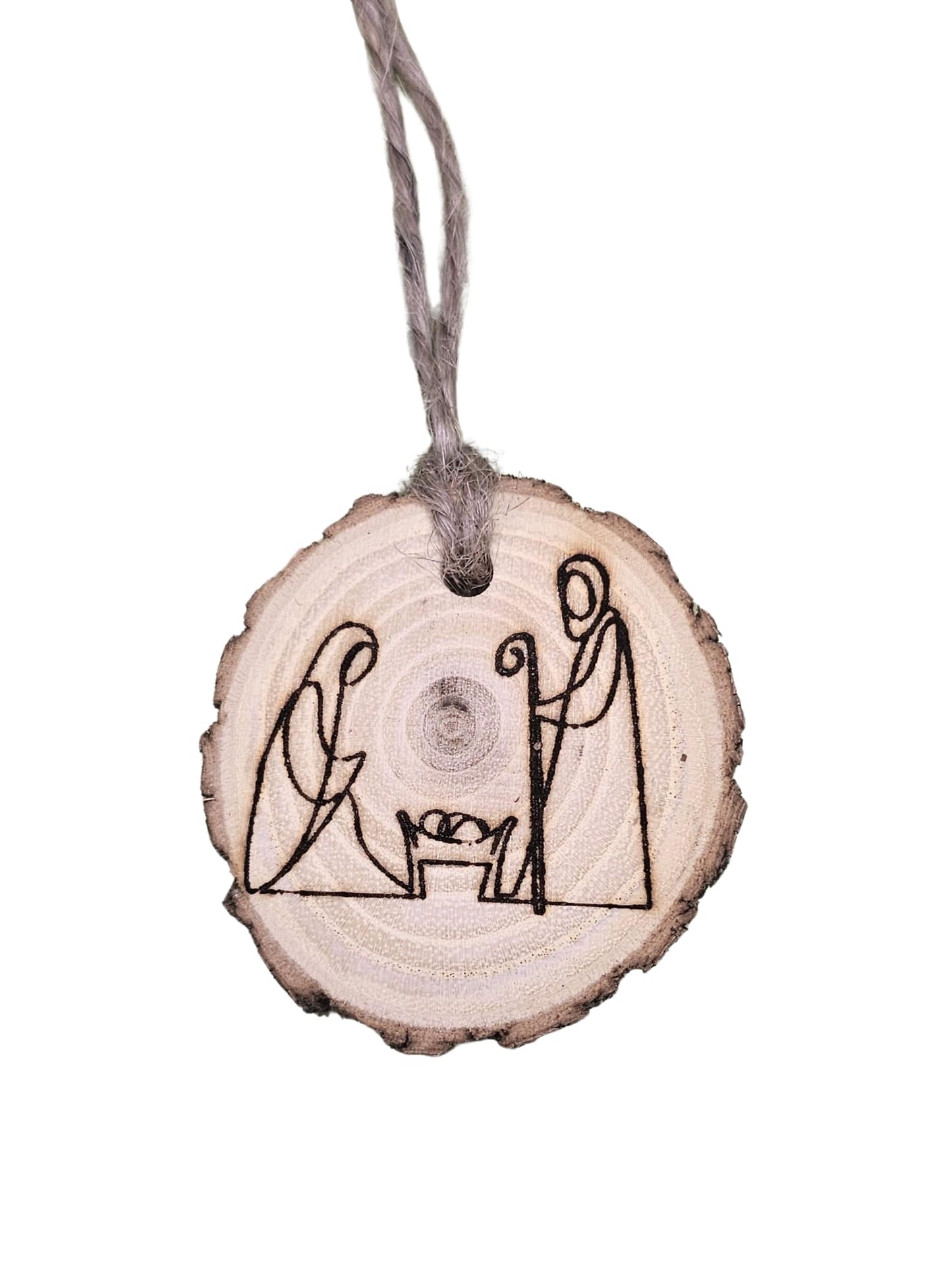 Wood Burned Simple Nativity Christmas Tree Ornament