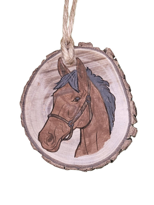 Wood Burned Horse Christmas Tree Ornament